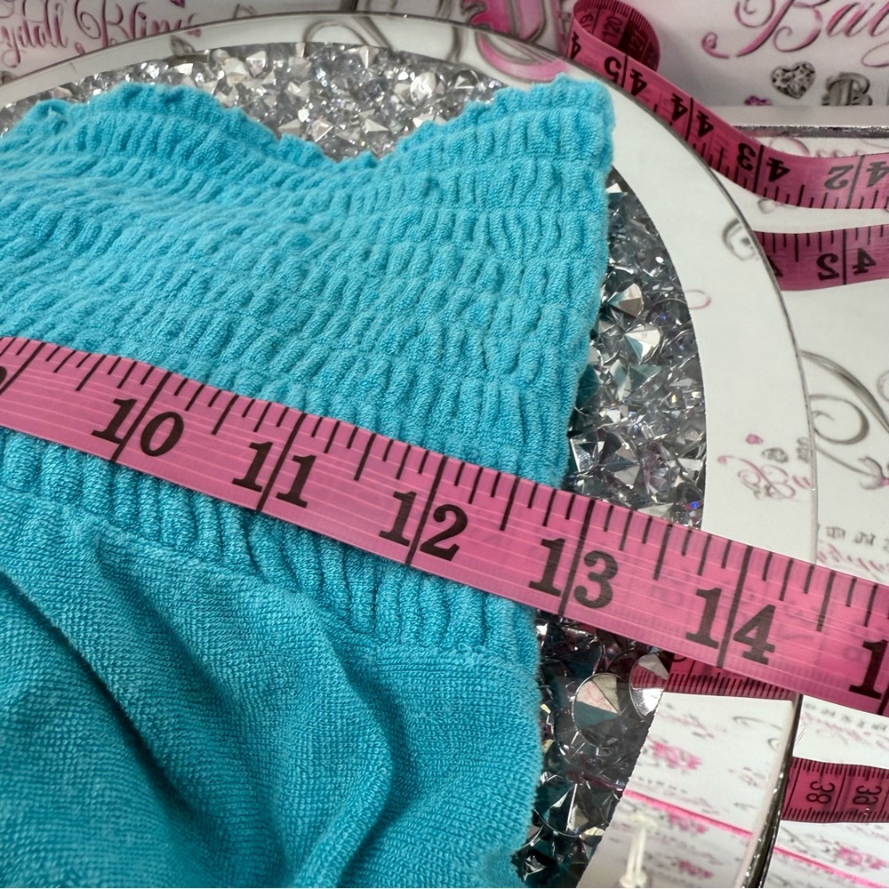 Dress terry cloth ruffle hem tie up back Smocked Waist Turquoise Tube Skirt - Picture 9 of 10